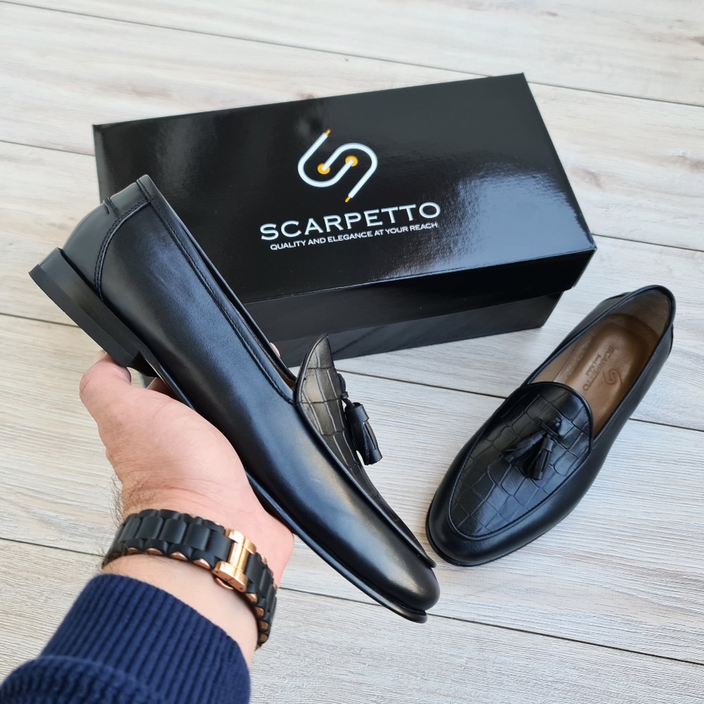 Black Croco Leather Loafers